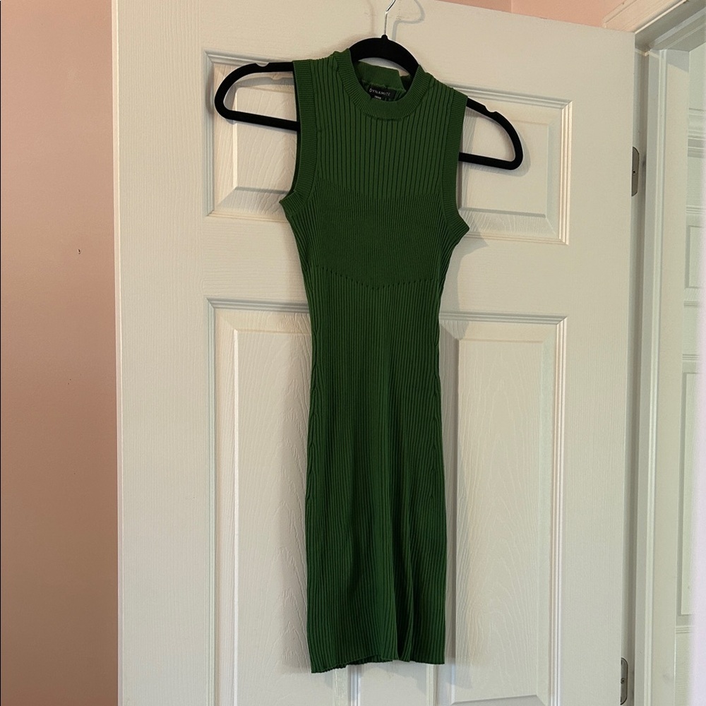 Dynamite Green Ribbed Knit Mini Dress
